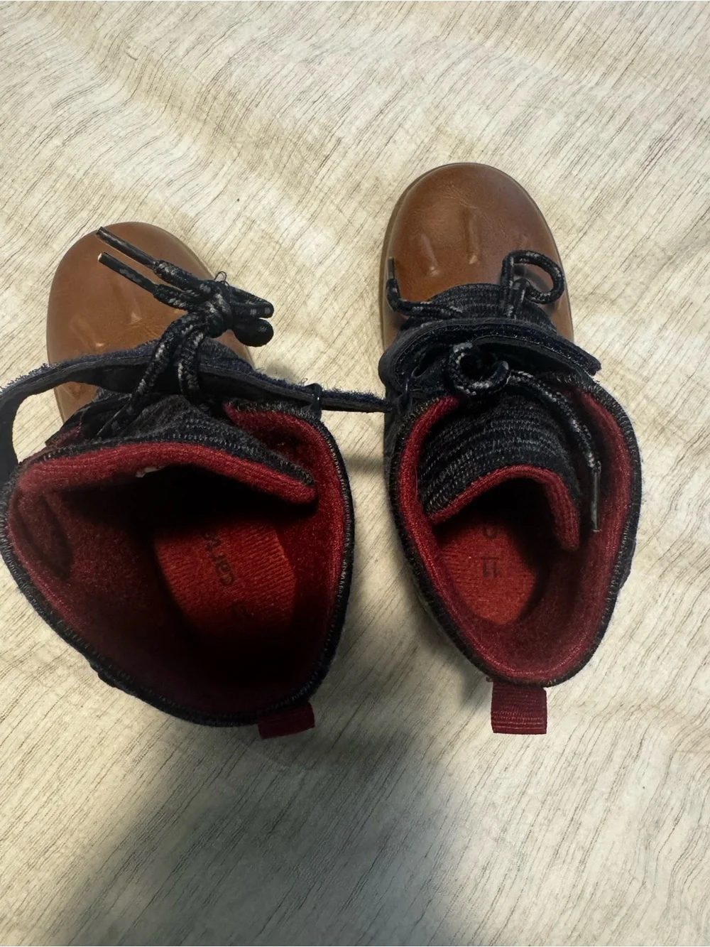 Carter's Brown and Navy Boys Lace-Up Winter Boots with Red Lining